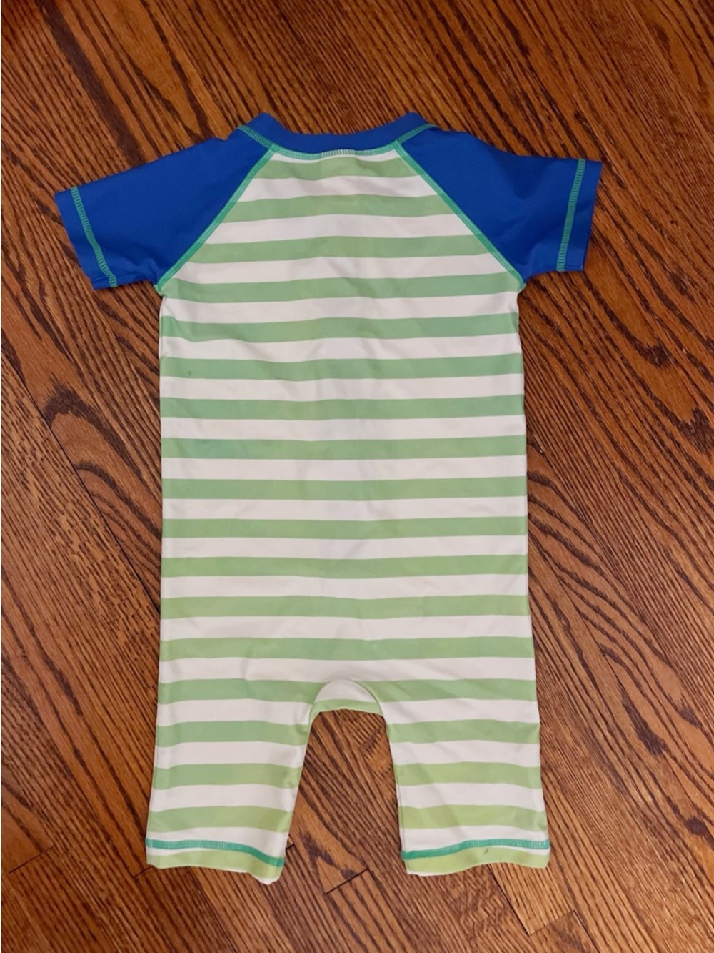 Tucker + Tate Green & Blue Striped Short Sleeve Rashguard Onesie - Picture 2 of 4
